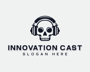 Podcasting Media Skull logo design