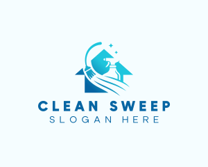 Janitor Broom Spray Cleaning logo design