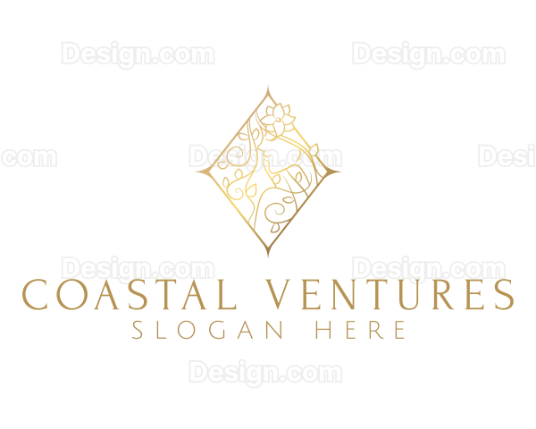 Elegant Gold Floral Woman Logo