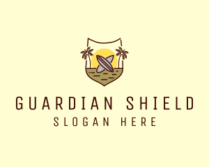 Tropical Summer Surfboard Shield logo design