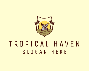 Tropical Summer Surfboard Shield logo design