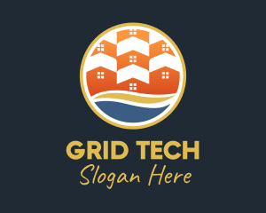 Village Grid Swish logo design