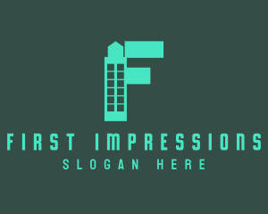 Green Tower Letter F logo design