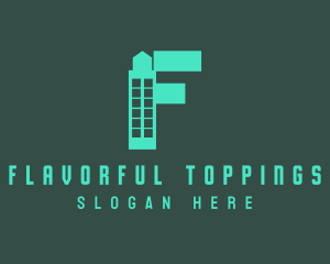 Green Tower Letter F logo design