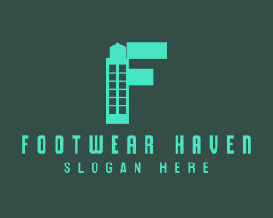 Green Tower Letter F logo design