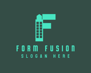 Green Tower Letter F logo design