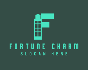 Green Tower Letter F logo design