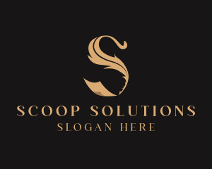 Quill Pen Paper Letter S logo design