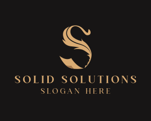 Quill Pen Paper Letter S logo design