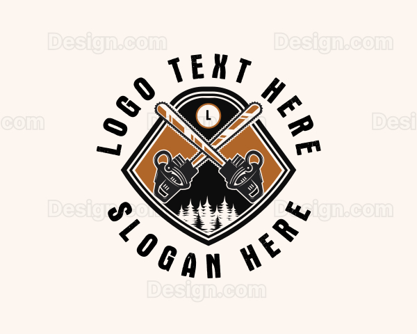 Chainsaw Woodcutting Industrial Logo