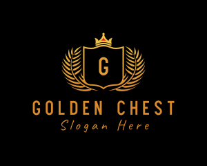 Golden Wreath Crown Shield logo design