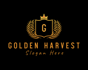 Golden Wreath Crown Shield logo design