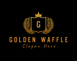 Golden Wreath Crown Shield logo design