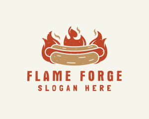 Fire Hot Dog Sandwich Snack logo design