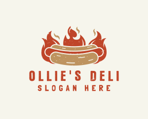 Fire Hot Dog Sandwich Snack logo design