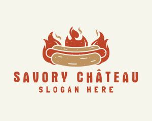 Fire Hot Dog Sandwich Snack logo design