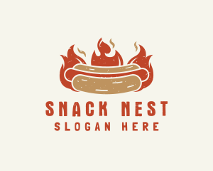 Fire Hot Dog Sandwich Snack logo design