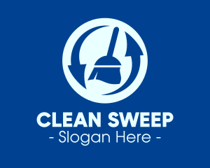 Blue Recycle Cleaning Broom logo design