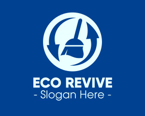 Blue Recycle Cleaning Broom logo design