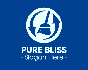 Blue Recycle Cleaning Broom logo design