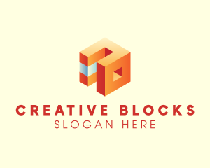 3D Geometric Block Cube logo design