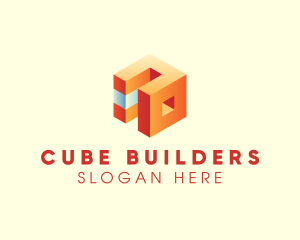 3D Geometric Block Cube logo design