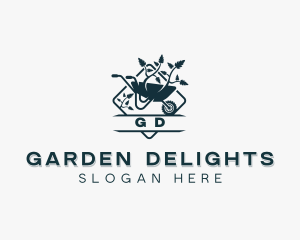 Gardener Wheelbarrow Landscaping logo design