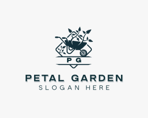 Gardener Wheelbarrow Landscaping logo design