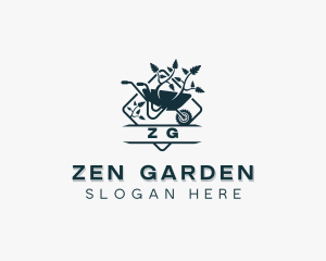 Gardener Wheelbarrow Landscaping logo design