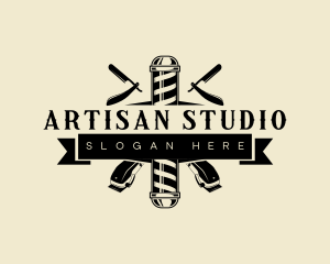 Artisan Haircut Barber Pole logo design