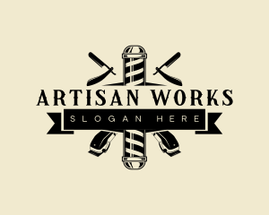 Artisan Haircut Barber Pole logo design