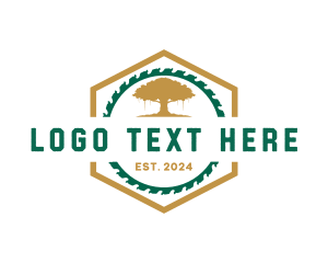 Saw Oak Tree Logging Logo