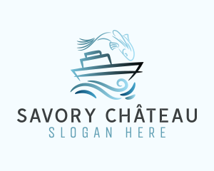 Blue Fishing Boat logo design