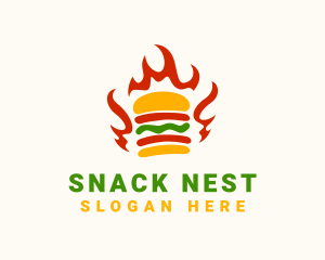 Fire Hamburger Fast Food  logo design