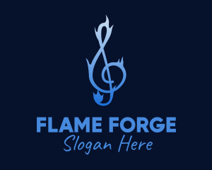 Blue Flaming G Clef logo design