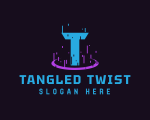 Glitch Portal Gaming Letter T logo design