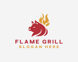 Pork BBQ Flame Grill  logo design