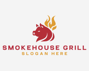 Pork BBQ Flame Grill  logo design