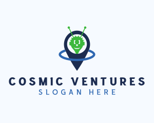 Alien Ship Location Pin logo design