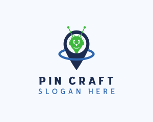 Alien Ship Location Pin logo design