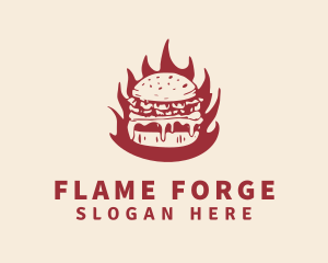 Flaming Burger Fast Food logo design