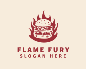 Flaming Burger Fast Food logo design