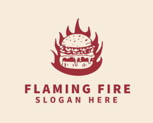 Flaming Burger Fast Food logo design