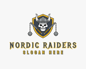 Skull Viking Flail logo design