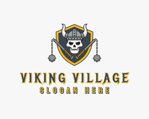 Skull Viking Flail logo design