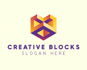 3D Geometric Cube Heart logo design