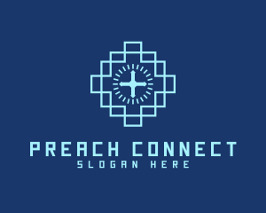 Blue Worship Cross logo design