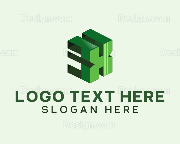 3D Green Letter X Logo