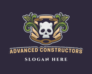 Ornamental Wreath Skull Gaming logo design