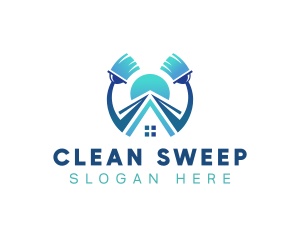 Broom Wash Cleaning House logo design